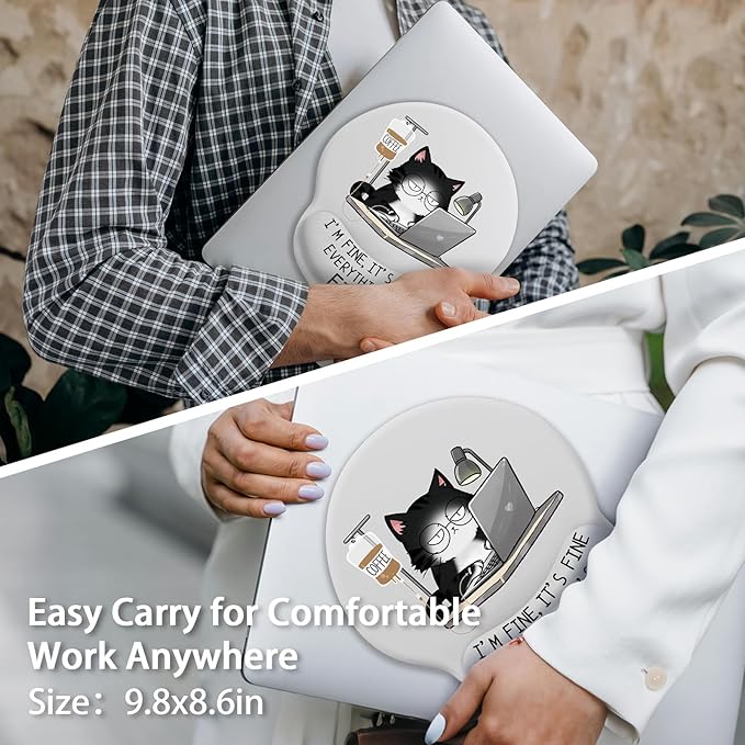 Cat Ergonomic Mouse Pad with Wrist Rest, Gaming Mouse Pad with Wrist Support, Funny Mouse Pads for Desk, Computer Mousepad with Non-Slip Pain Relief PU Base, Cute Office Desk Accessories