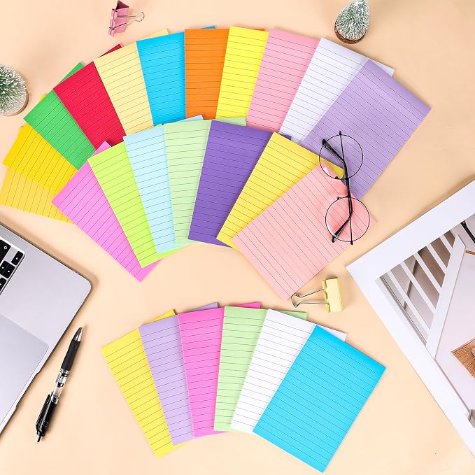 18 Pads Lined Sticky Notes, 18 Colors 4in x 6in Self Stick Note Pads, Strong Adhesive Sticky Note with Lines, Large Sticky Notes for School, Home, Office, 24 Sheets/Pad