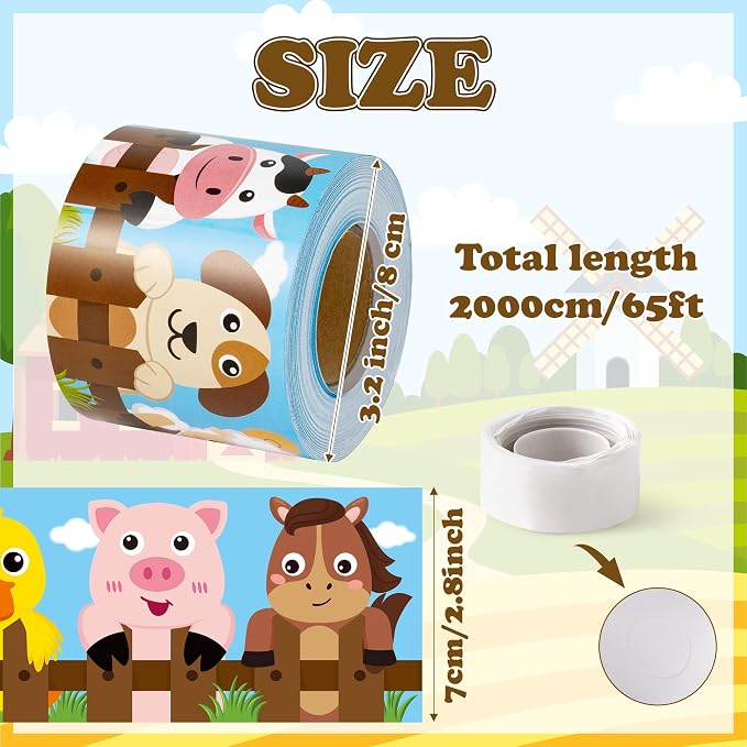 BeYumi Farm Animals Border Trim - 65ft Back to School Farm Animals Straight Rolled Border Trim Cute Cartoon Animal Bulletin Board Set School Classroom Office Farmhouse Chalkboard Party Holiday Decor