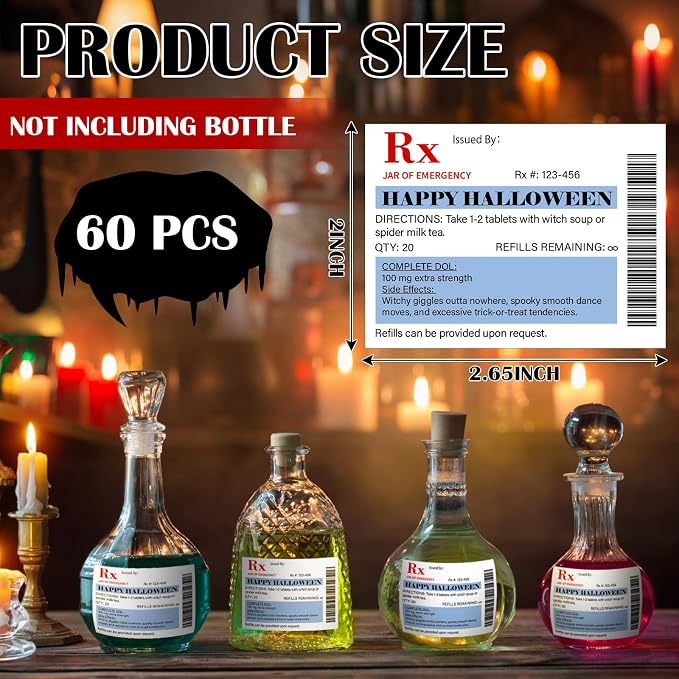 Kigeli 60 Pcs Happy Halloween Nurse Party Favors Medication Bottle Labels | Halloween Pill Bottle Stickers, Medication Pill Bottle Labels, Medicine Labels Sticker, Nursing Pharmacist Party Supply Gifts