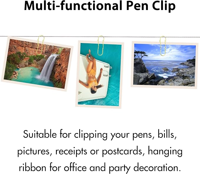 Wisdompro 12 Pack Paper Clip Pen Holder for Notebook, Journal, Book, Gold | 2.6 x 0.7 inch, Stainless Steel, Oversized Paperclip Pencil Holder for Travelers Planner, Binder, Clipboard, Bible, Notes
