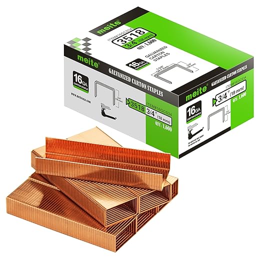 meite Carton Closing Staples 16 Gauge 1-3/8" Wide Crown Copper-Coated Box Staples for Pneumatic or Manual Staple Gun Cardboard Packaging, 3/4" Length, 16000PCS