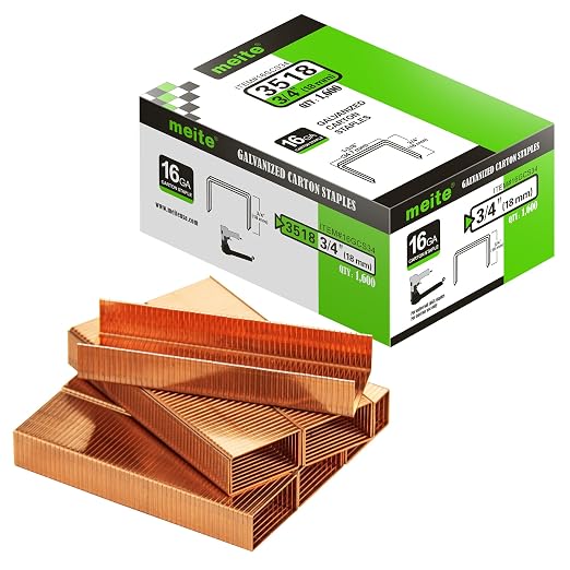 meite Carton Closing Staples 1-3/8" Wide Crown 3/4" Leg 1,600PCS | Copper-Coated 16 Gauge Carton Staples for Pneumatic or Manual Box Stapler Gun - Cardboard Closer Packaging