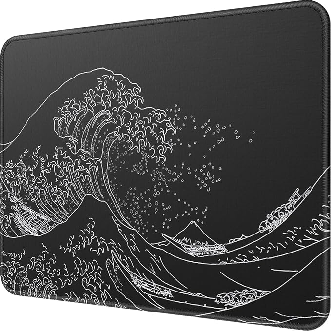 MROCO Mouse Pad [30% Larger] with Anti-Fray Stitched Edges, Premium-Textured Waterproof Surface, Non-Slip Rubber Base, Computer & Gaming Mouse Mat for Laptop, Office & Home, 8.5 x 11 in, Kanagawa Wave