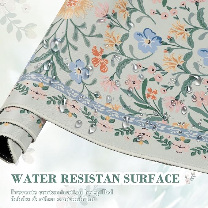 iCasso Aesthetic Desk Mat,31.5x11.8 Mouse Pads,Green Floral | Anti-Slip Mousepad with Stitched Edges, Waterproof Computer Pad, Green Desk Accessories Office Decor for Women