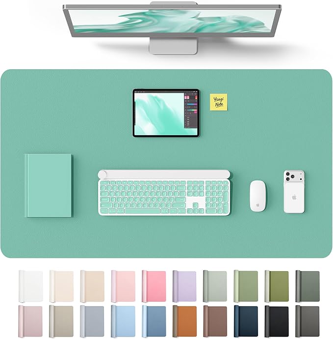 YSAGi Leather Desk Protector, Office Mat, Large Mouse Mat, Non-Slip PU Leather Blotter, Laptop Desk Mat, Waterproof Writing Pad for Office and Home(Green-Blue, 40" x 24")