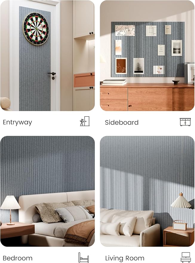 Bumusty 48"x 36" Large Felt Bulletin Board Tiles, Blue Gray | 12-Pack Cork Board Alternative, Wall Decor, 30 Pushpins, 60 Adhesive Tabs, Vision Board, Office, Classroom, Home, Dorm