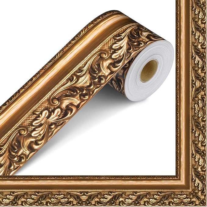 Outus 68FT Gold Frame Bulletin Board Border Die-Cut Straight Border Trim for Classroom Chalkboard, Picture Frames, Artworks, Walls, Mirrors & Office Decor, Classic Metallic Frame Molding(Traditional)
