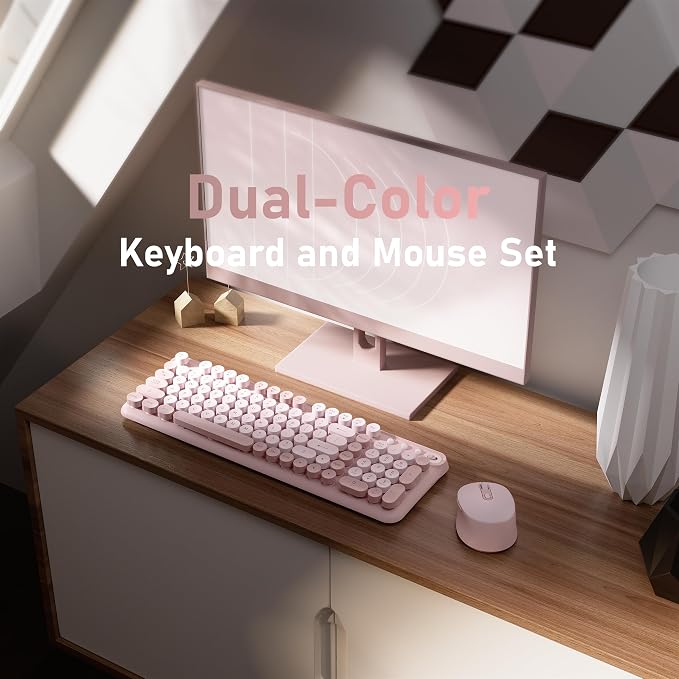 MPTOG Wireless Keyboard and Mouse Combo (Pink) | Full-Size 2.4G Set with Number Pad, Long Battery Life, Plug Play for Office and Student Use