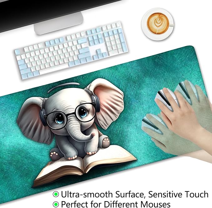 LIMKRIAN Desk Mat, Mouse Pad for Desk Office Decor, 31.5x11.8 in, Elephant | Cute Back to School Desk Pad, Big Mousepad, Stitched Edges, Smooth, Non-Slip, Home Office School Supplies Desk Accessories