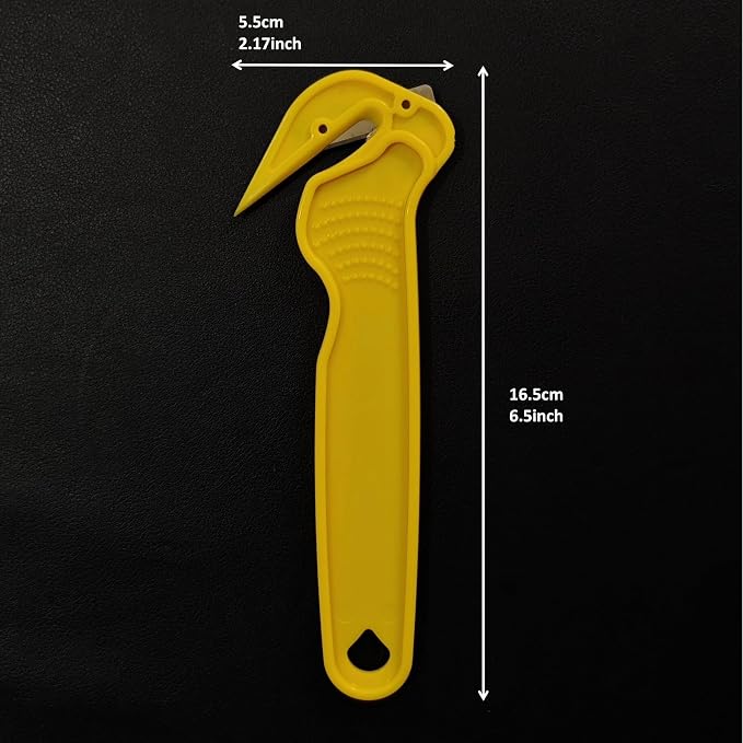 50PCS Safety Package Opener Box Cutter Set Film Cutter, Heavy Duty Utility Knives with Sharp Steel Blade, Professional Cutting Tool for Wrap, Tape, Straps & Packaging Materials, 50Yellow