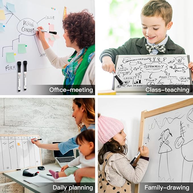 Comix Magnetic Dry Erase Markers, Fine Tip Black Whiteboard Markers with Eraser Cap, Low Odor Black Markers for Kids Teachers