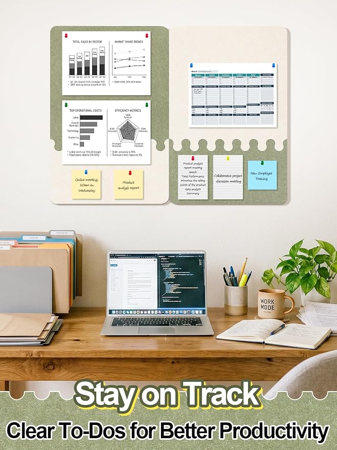 2Pcs Thickened Felt Bulletin Board for Home Office Wall Decor, 23.6x15.8in | Create a Comfy, Personalized Office, 2-Tone Vision Pin Board with Pins & Nano Tapes, Cork Boards Alternative, Sage/Camel