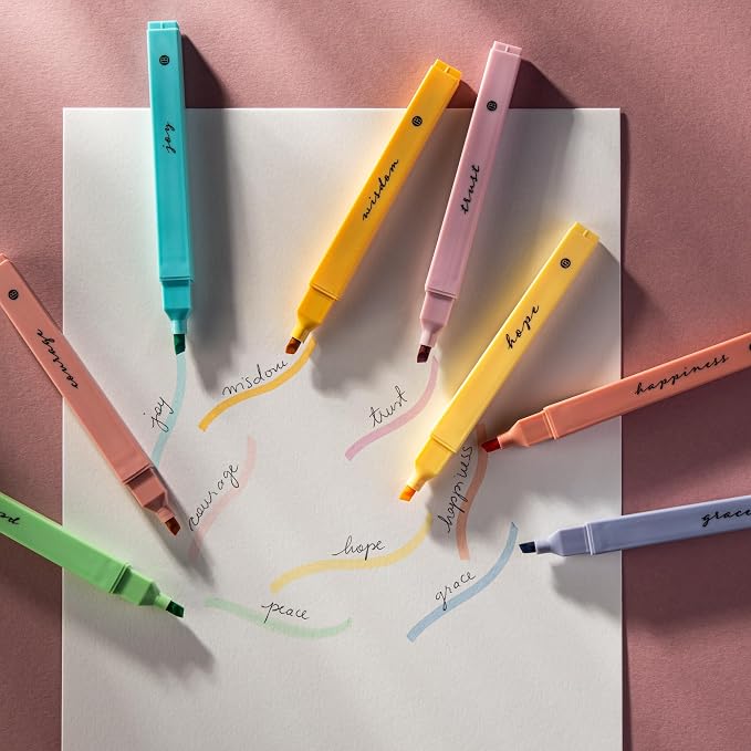 DIVERSEBEE Bible Highlighters with Soft Chisel Tip, No Bleed (Pastel) | 8 Pack Assorted Colors Pens, Quick Dry, Cute Aesthetic Markers, Bible Study Journaling Supplies and Accessories