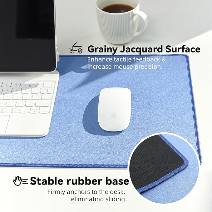 Waterproof Large Gaming Mouse Pad with Durable Stitched Edges, Non-Slip Rubber Base, Grainy Jacquard Mouse Mat Desk Pad for Home Office Gaming, 35.4''x15.7''x0.12'', Matte Blue