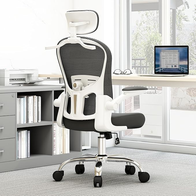 Ergonomic Office Chair - Adjustable Lumbar Support, Headrest, High Back Mesh Desk Chair for Office and Home, 90-120° Reclining Computer Chair with Flip-Up Arms (Panda)