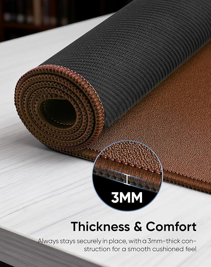 Waterproof Large Gaming Mouse Pad with Durable Stitched Edges, Non-Slip Rubber Base, Grainy Jacquard Mouse Mat Desk Pad for Home Office Gaming, 35.4''x15.7''x0.12'', Matte Brown