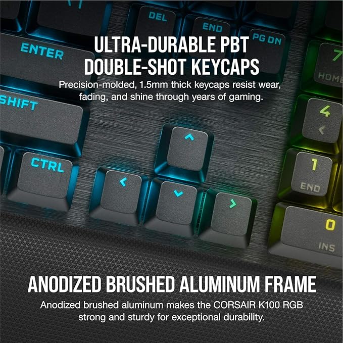 Corsair K100 RGB Optical-Mechanical Wired Gaming Keyboard - QWERTY US Layout, OPX Switches - PBT Double-Shot Keycaps - Elgato Stream Deck and iCUE Compatible - Black