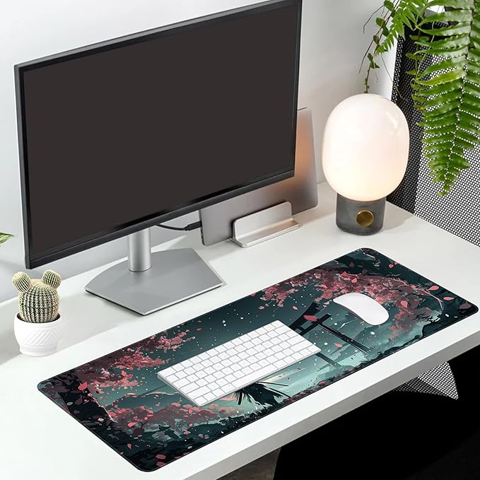 Long Gaming Mouse Pad Extended Anime Large Desk Pad with Non-Slip Base Full Keyboard Mat with Stitched Edges for Gaming and Office 31.5 x 11.8 inches (Samurai)