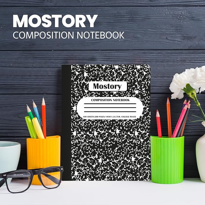 MOSTORY Pack of 5 Composition Notebook - College Ruled 200 Pages (100 Sheets), Size 7.5" x 9.75", Bulk School Supplies, Office, Bulk Notebooks for School, Writing Journal Notebook with Lined Paper