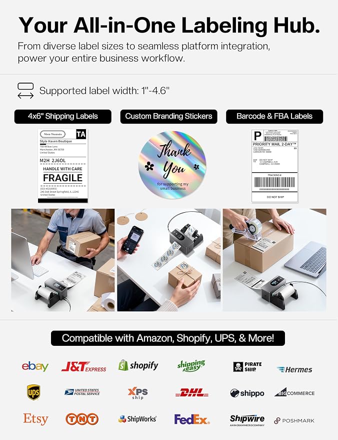 Phomemo 4x6 Shipping Label Printer with Touch Screen | Wireless bluetooth thermal label printer for small business & packages, compatible with Amazon Shopify Etsy UPS USPS