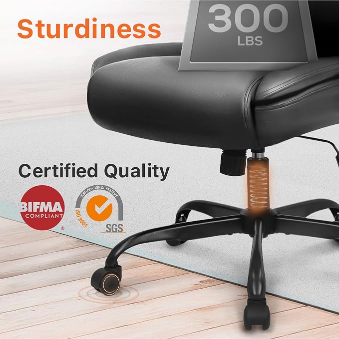 NEO CHAIR Office Desk Chair, High Back PU Leather with Flip-up Arms, Black | Ergonomic Tall Computer Desk Chair Comfy, Height Adjustable, Swivel Rolling Wheels for Office Home Gaming Study