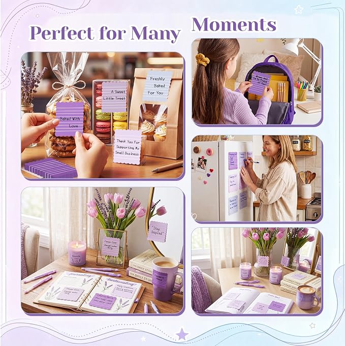 Epakh 10 Pack Scalloped Line Sticky Notes, Gradient Purple Pads, 3 x 4 Inch | 300 Sheets, Small Notes Pads, Thick Note Pads, Strong Adhesive, Back to School Office Supplies