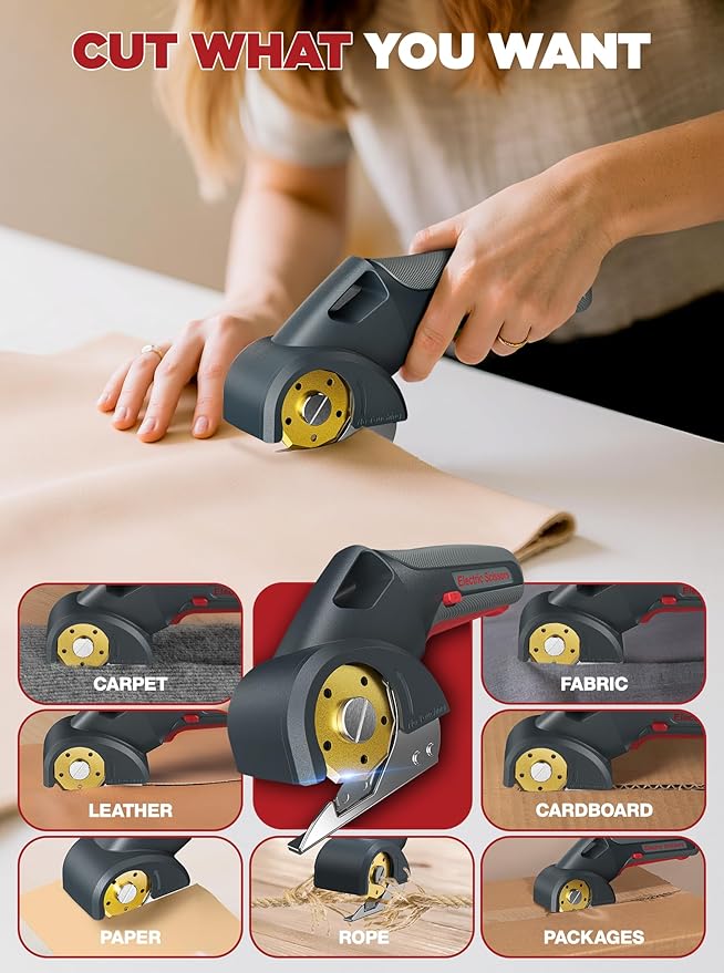 2025 Upgrade 4V Cordless Cutting Tool, Cardboard Cutter with 2 Titanium Blades, 2000mAh Battery, Electric Chop Saw for Fabric, Cardboard, Leather, Carpet - Ash Grey