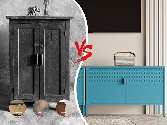 Metal Storage Cabinet,2 Door TV Stand, Metal Mesh Accent Cabinet | Magnetic Door Closure,Low Storage Cabinets with Doors and Shelf for Home,Office,Living Room