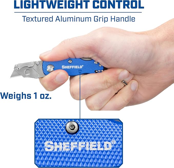 Sheffield Utility Knife, Mini Box Cutter with Aluminum Handle and Keychain | Mini Utility Knife Accepts Mini Utility Blades for Home, Office, Trades, and Warehouse Use
