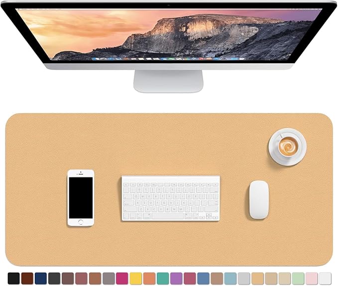 Hsurbtra Desk Pad, 30" x 14" PU Leather Desk Mat, XL Extended Mouse Pad, Waterproof Desktop Blotter Protector, Non-Slip Ultra Thin Large Laptop Keyboard Writing Mat for Office Home, Earth Yellow