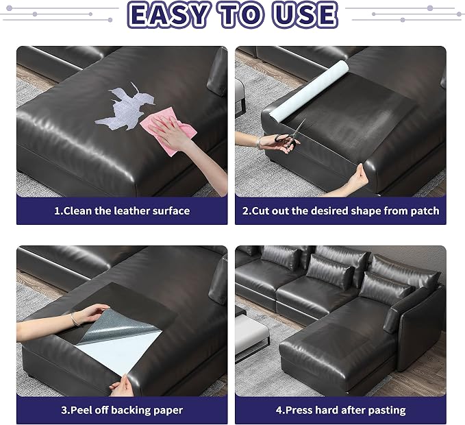 Leather Repair Patch Tape Kit, Self-Adhesive Leather & Vinyl Repair for Furniture, Couch, Sofa, Car Seats, Office Chair - 30inx16in