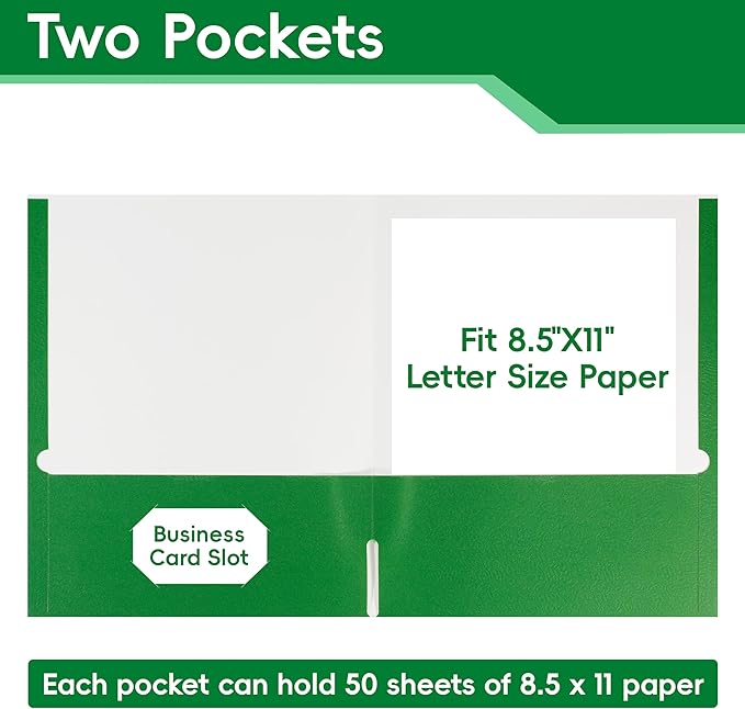 8 Packs Green Two Pocket File Folders,File Folder Letter Size,8.5x11Inches File Folders for Office,School and Home,Organizer File Folder