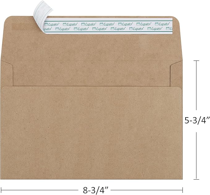Eupako A9 Envelopes Sefl Seal 100 Pack, Brown Invitation Envelopes for Photos, Invitations, Announcements, Wedding, Baby Shower, 5-3/4 x 8-3/4 Inches