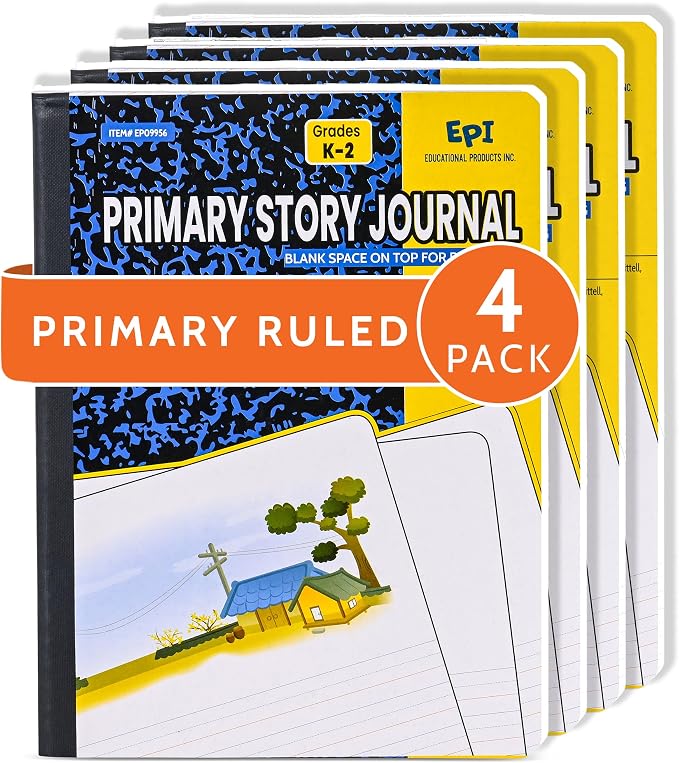 4 Pack - EPI Primary Ruled Composition Notebook Black - 200 Pages (100 Sheets), 9-3/4 x 7-½ - Classroom Back to School Supplies, Heavy Duty, Durable Hardcover Office Notebooks, Sewn