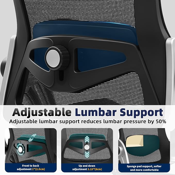 Fizzin Office Chair Mesh Desk Chair with 3D Armrests Computer Chair | Ergonomic Office Chair with Adjustable Lumbar Support and Headrest 125° Tilt and Wide Mesh Cushion High Back Home Desk Chair