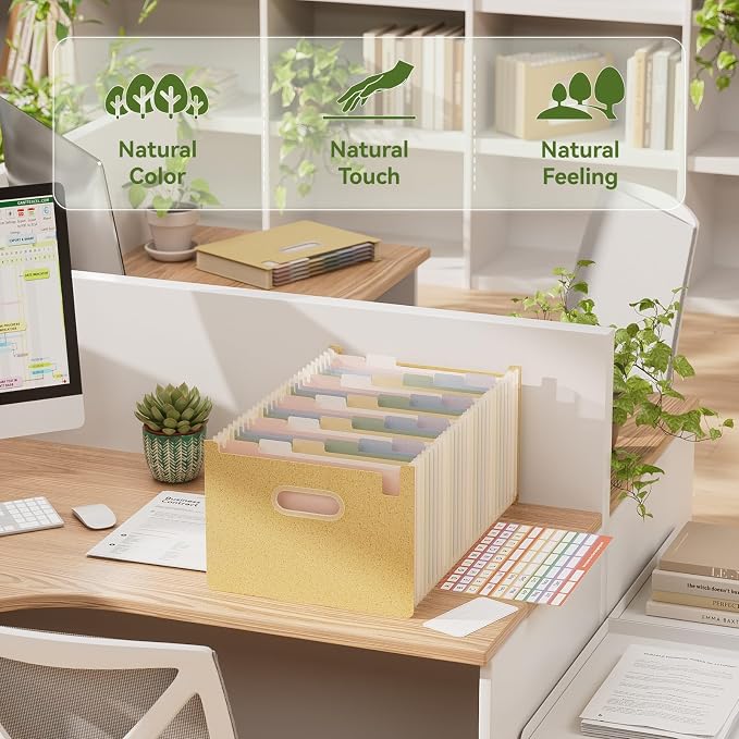 EcoStash 26 Pockets Accordion File Organizer, Upright&Open Top | Wheat Straw, 100% BPA Free, Letter/A4 Size, A-Z Bill Receipt Organizer for School Home Office Hospital - Wheat Yellow