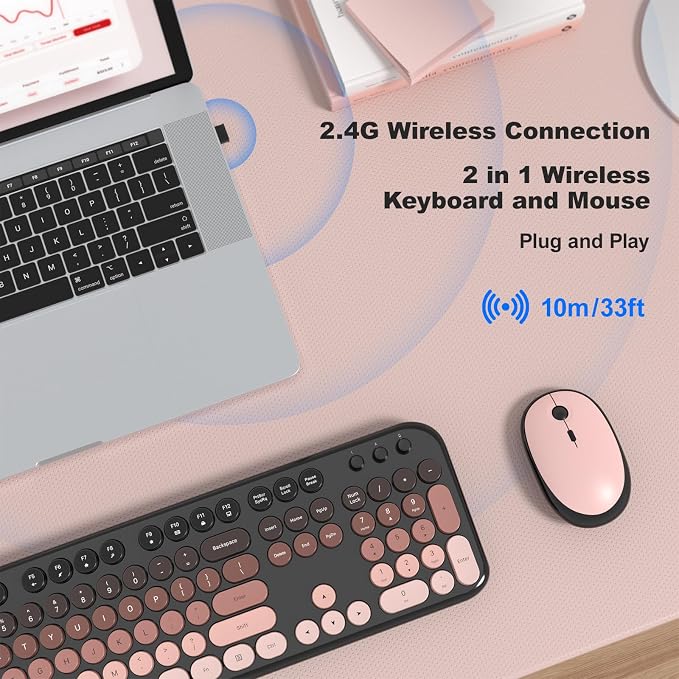 MOFII Wireless Keyboard and Mouse Combo, Full Size 2.4G Retro Round Computer Keyboard and Mouse Set, Plug and Play, for Windows, Computer, Desktop, PC, Notebook - (Lovely BlackBerry Gradient)