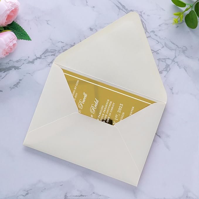 PONATIA 50 PCS/Pack A7 Envelopes, Euro Flap 5x7 Envelopes for Wedding Invitations, Greeting Cards, Acrylic Invitations, Photos, Postcards, Christmas Mailing 5.25 x 7.25 inches (Cream)