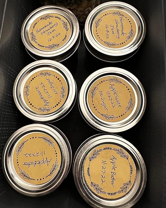 500pcs 2" Label Stickers for Jars and Lids, 4 Different Wreath Designs, Kraft Labels Christmas Valentines Day Gift Tags Stickers for Pantry, Mason Jars, Canning, Bottles
