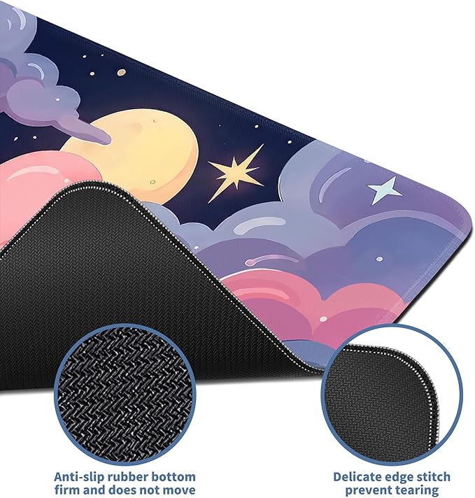 Cute Mouse Pad Kawaii Large Desk Mat Extended Keyboard Mouse Pad Pink Purple Cloud Mousepad with Non-Slip Base and Stitched Edge Gaming Mouse Mat Desk Pad 31.5 x 11.8 Mouse Pads for Desk Home Office