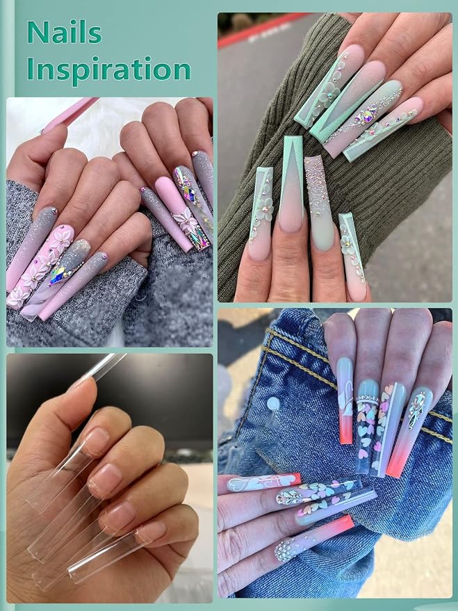 LIONVISON 3XL Square Nail Tips: Individual Size 3 4 5 6 Nail Tips | 200PCS No C Curve XXXL Extra Long - Half Cover Straight Tapered Square Nails Tip 4 Mostly Used Sizes for Home DIY