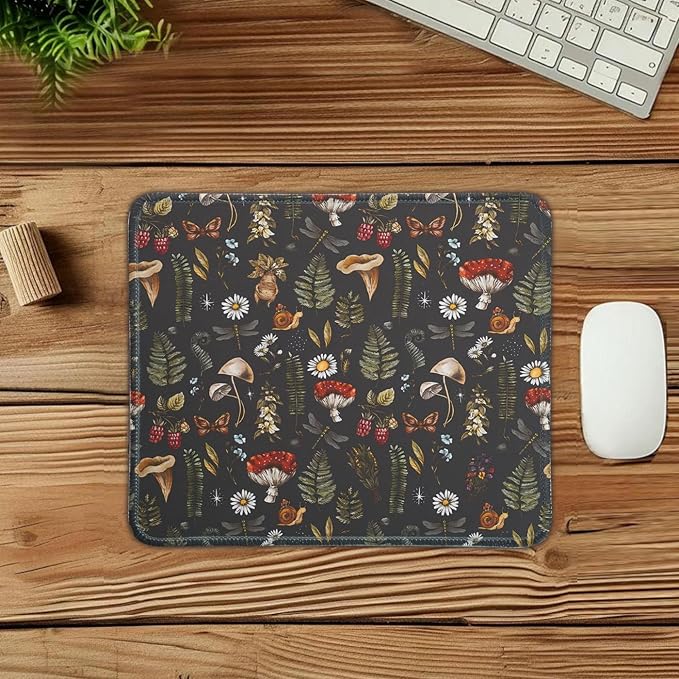 Mouse Pad for Desk with Stitched Edge, Premium Cute Washable Mouse Pads. Computer Mousepad with Non-Slip Rubber Base, Mousepads for Laptop, 9.25x7.75x0.12 inch (Mushroom Mirage)