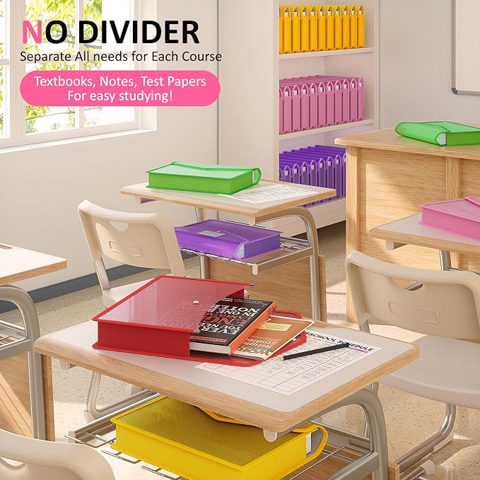 ThinkTex Plastic Expanding File Folders, Transparent Envelopes with Snap | Suitable for Home, Office, School, Large Capacity, No Dividers, Dopamine 5-Color, Fits Letter/A4 Size - 5 Pack