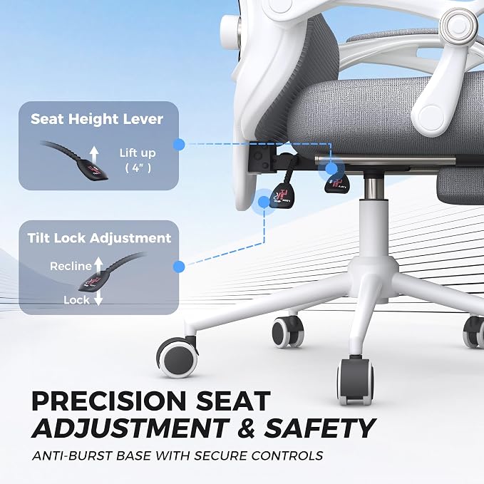 CYKOV Ergonomic Office Chair, Reclining, Footrest, Adjustable Lumbar, 350LB | 4-Way Headrest (4.72" + 60°), 2-Way Lumbar (2" + 1.18"), 90-135° Recline, Breathable Mesh, Gaming & Office, 5-Year Warranty