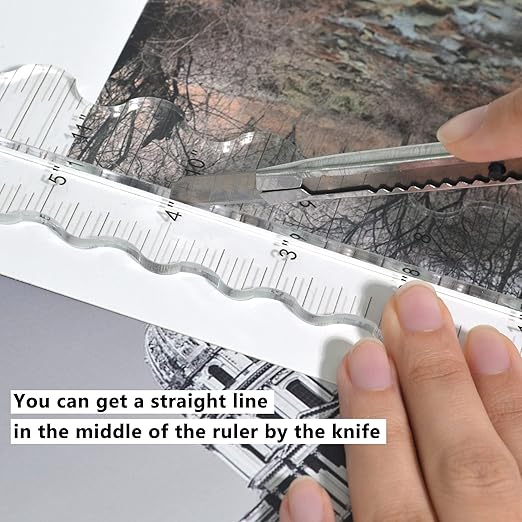 Acrylic Paper Tearing Ruler Craft Ruler for Cutting Paper to Wavy Line Jagged and Irregular Edges 12'' Measuring Tool for Engineering School Office Architect and Drawing