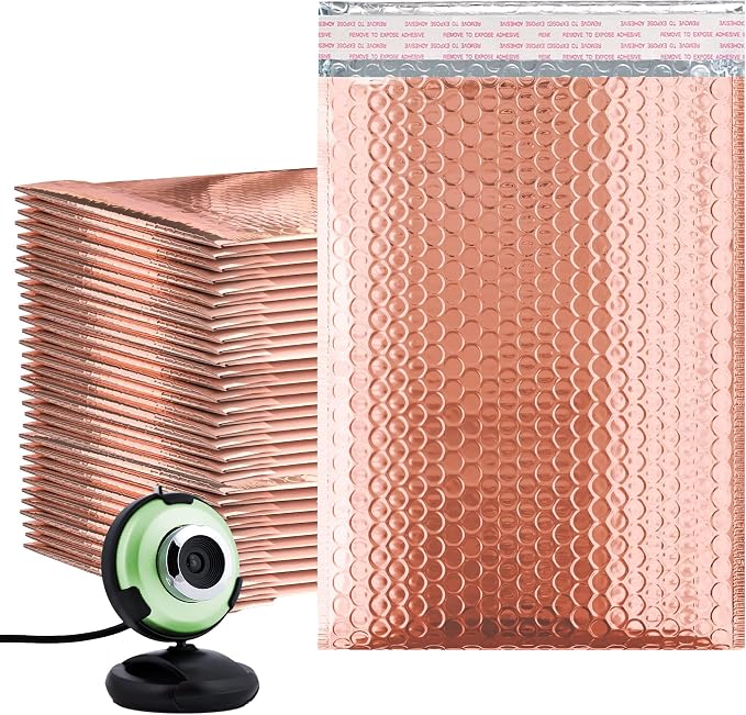 Metallic Bubble Mailers 10.5 x 15 Inches Rose Gold, 100 Pack Heavy Style Padded Envelopes for Shipping, Mailing, Packaging Protection