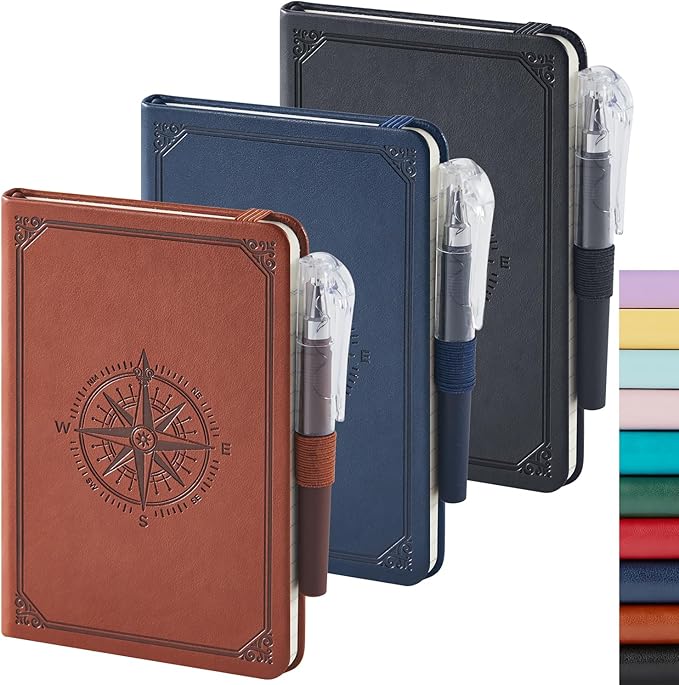 (3 Pack) Pocket Notebook Small Journal for Men Women, 3.7" x 5.7", A6 Mini Notebook with Pen, 100GSM Lined Paper, Hardcover Small Pocket Notepad for Work Writing Note Taking, School Supplies