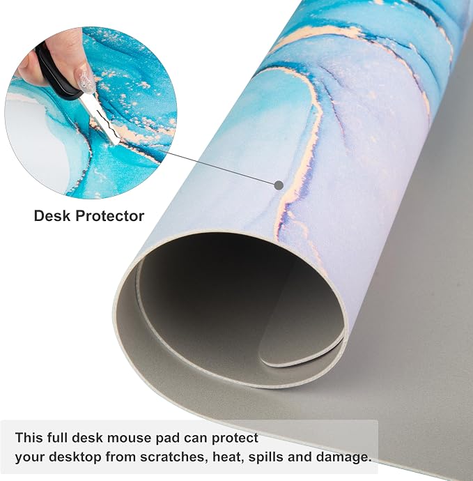 QiyI PU Leather Large Mouse Pad, 31.5" x 11.8", Blue Pink Fluid | Desk Décor Accessories, Extended Size, Waterproof & Easy to Clean, Smooth Surface, Non Slip Desk Organization