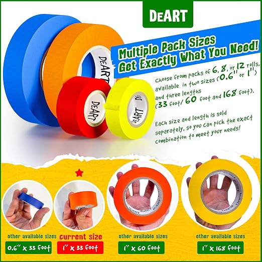 DEART Colored Masking Tape 12 Pack 1 inch Color Painters Tape for Arts & Crafts Labeling, Coding, Art Supplies, Whiteboard Tape, Craft Supplies DIY Lab Tape Wire Management Scrapbook Decoration